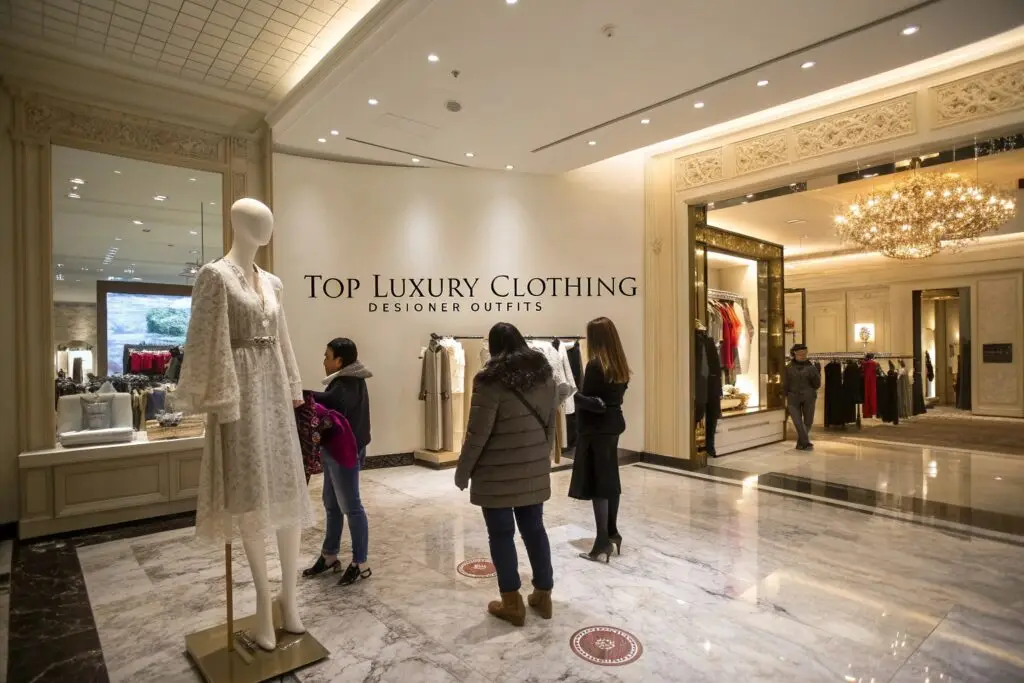 Luxury fashion boutique with elegant designer clothing display