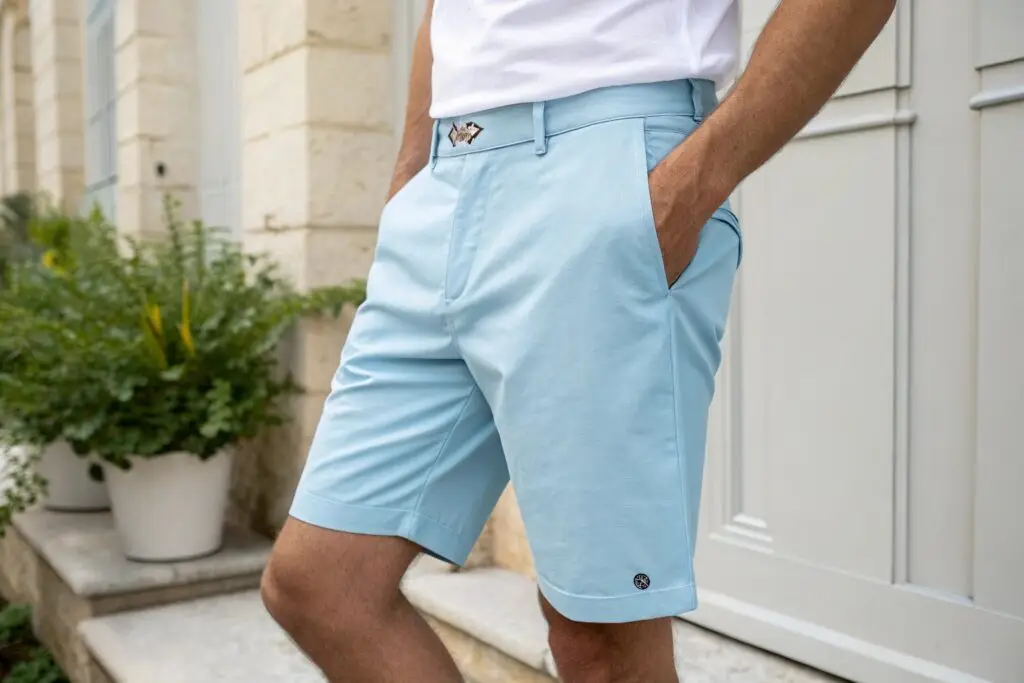 Men's tailored shorts in light blue, summer casual wear