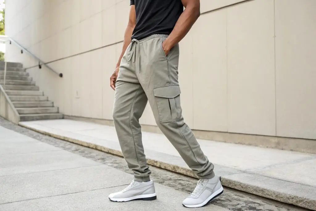 Men's cargo jogger pants in khaki with side pockets, casual and stylish fit