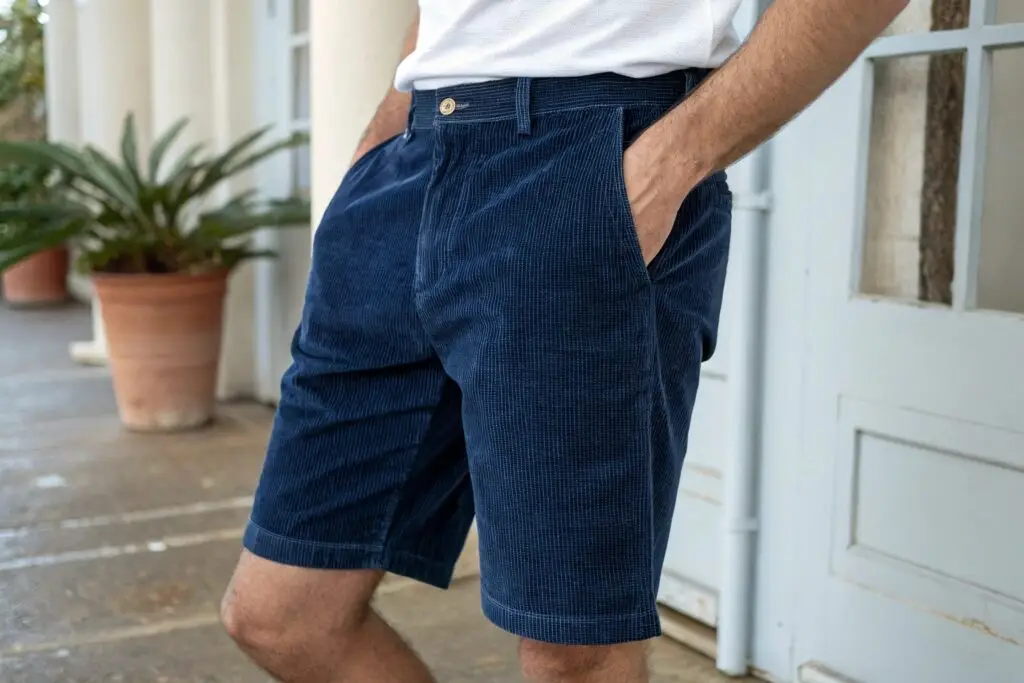 Men's navy blue corduroy shorts, classic casual fashion