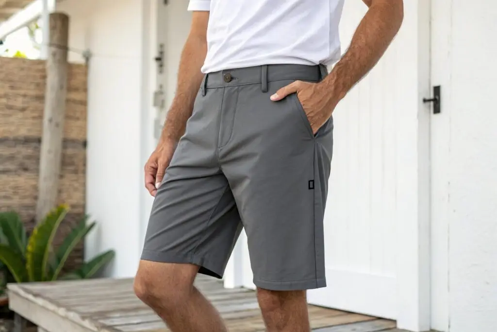 Men's grey golf shorts, lightweight summer wear