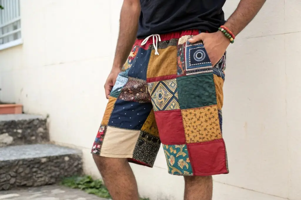 Men's patchwork bohemian shorts, vintage casual wear