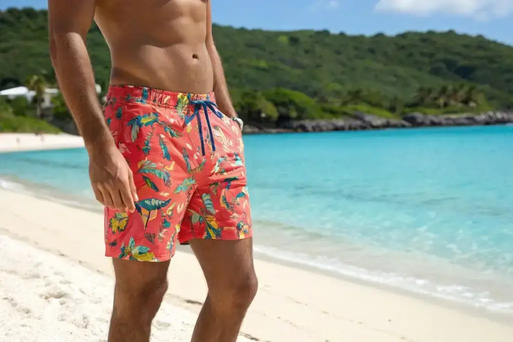 Men's tropical print swim shorts, beachwear fashion