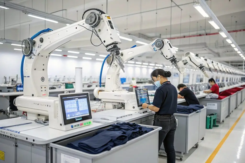 Advanced garment factory with robotic automation and AI technology