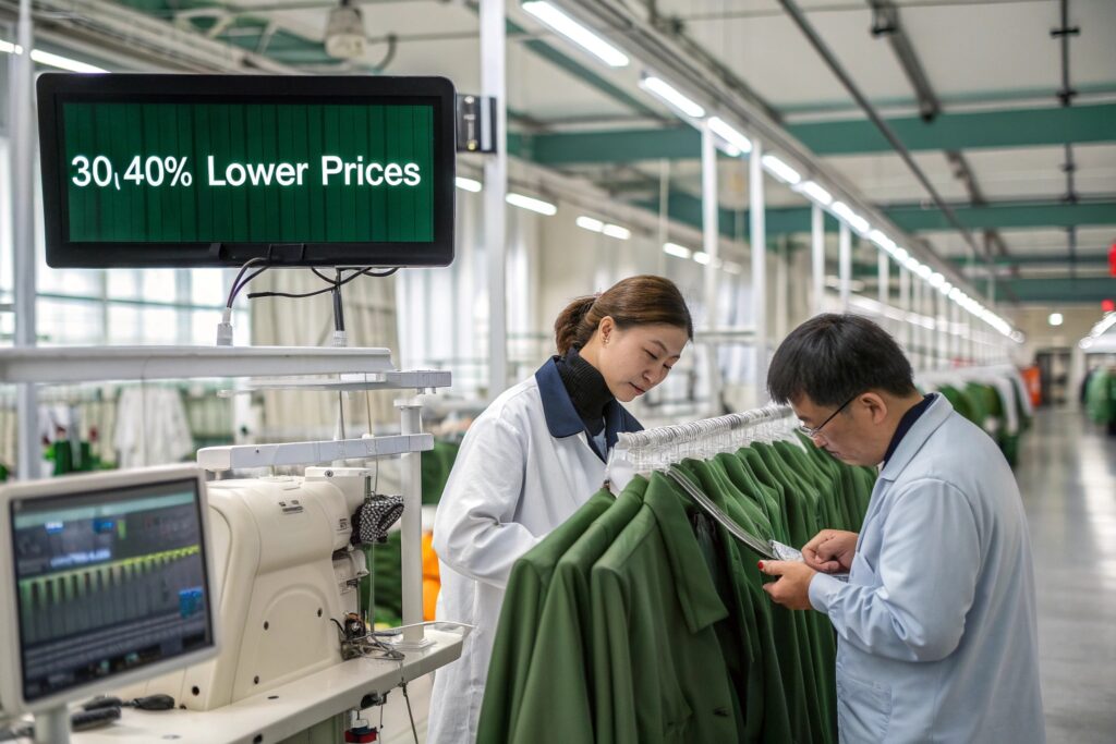 Modern garment factory producing high-quality apparel with 30.40% lower prices, offering cost-effective solutions for wholesale buyers