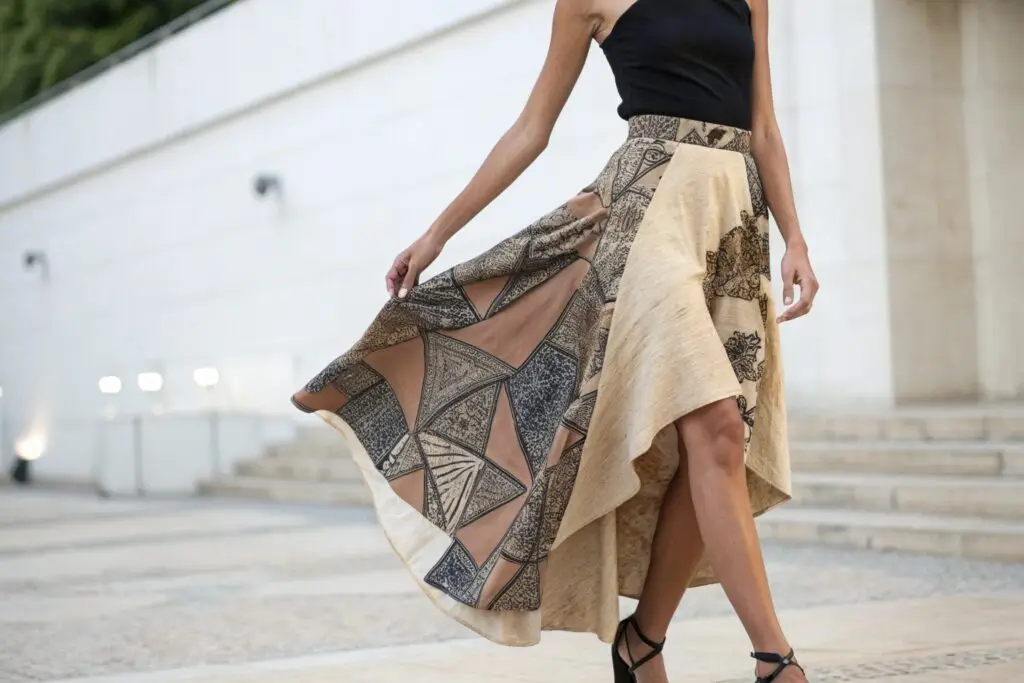 Bohemian asymmetrical skirt with artistic patterns