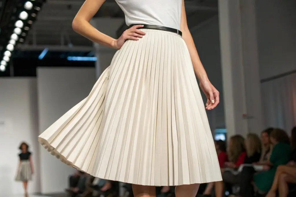 Elegant pleated midi skirt in ivory