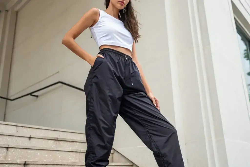 Black high-waisted lightweight jogger pants for women