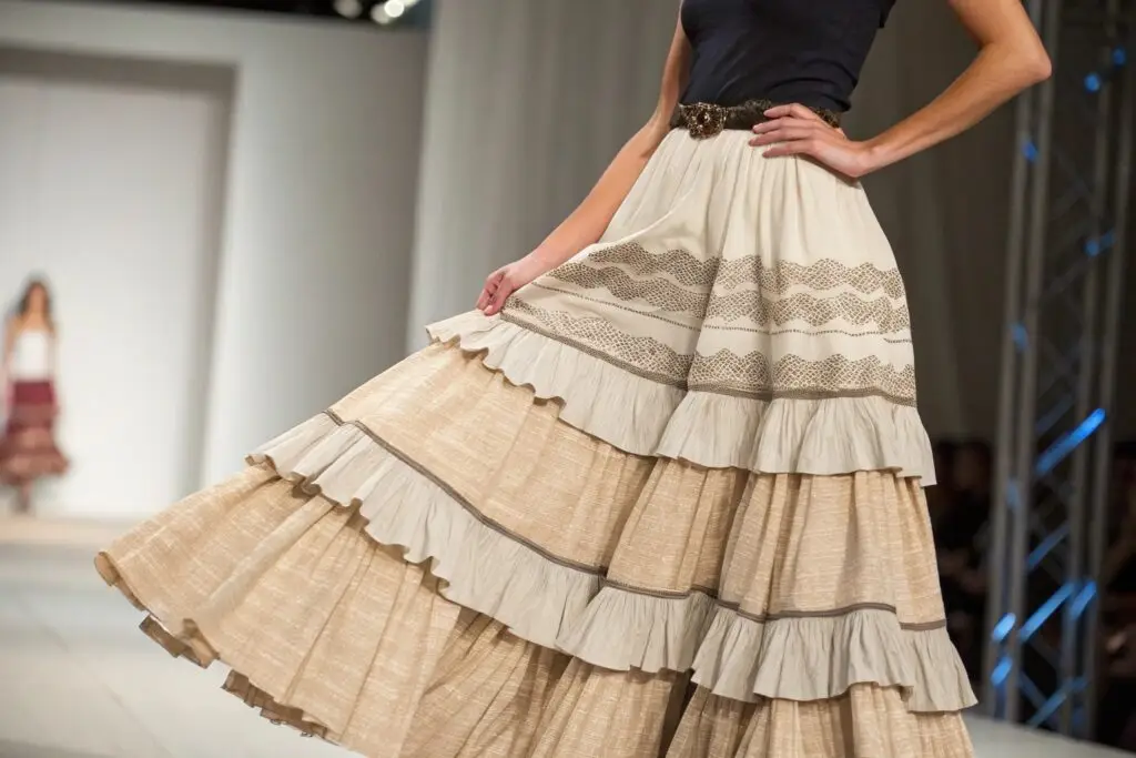 Bohemian tiered maxi skirt with ruffled layers