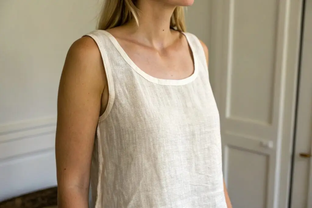 Woman in linen tank top with neutral color