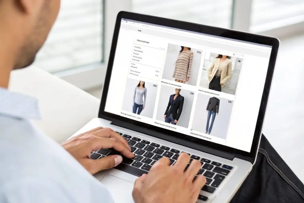 A retailer browsing a wholesale clothing website