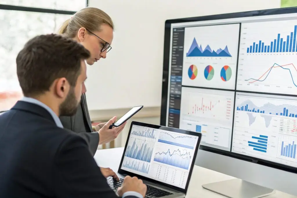 Professionals analyzing data for a clothing brand