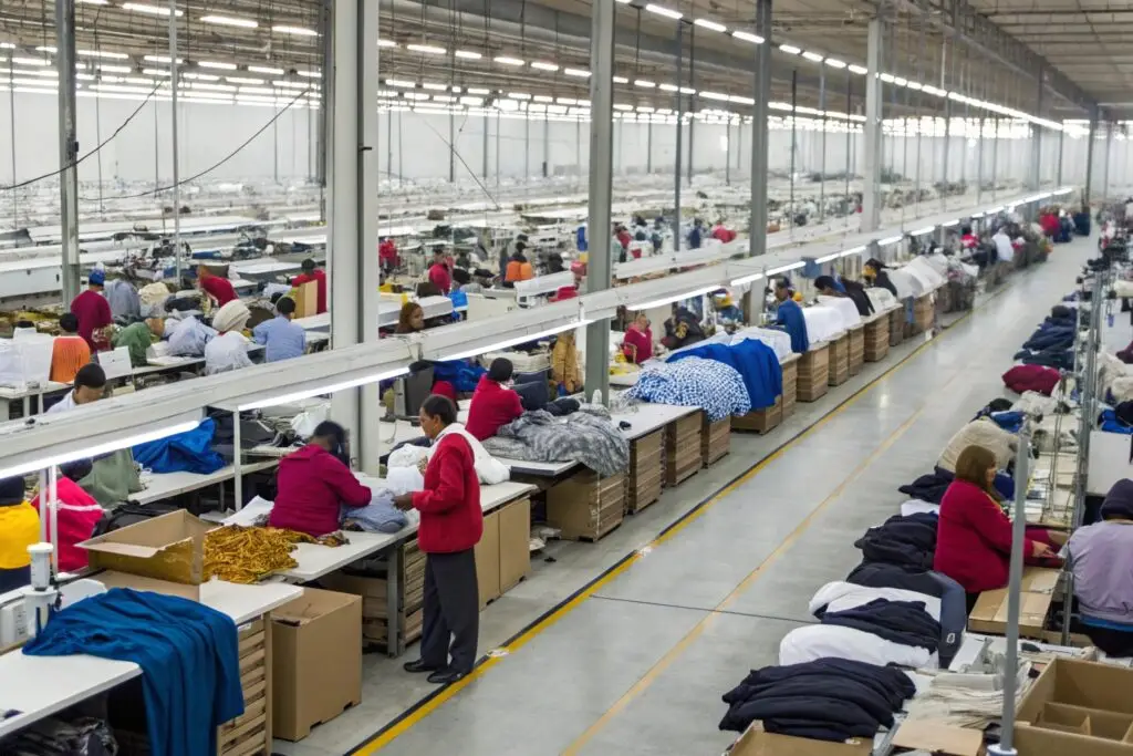 A clothing factory with multiple production lines