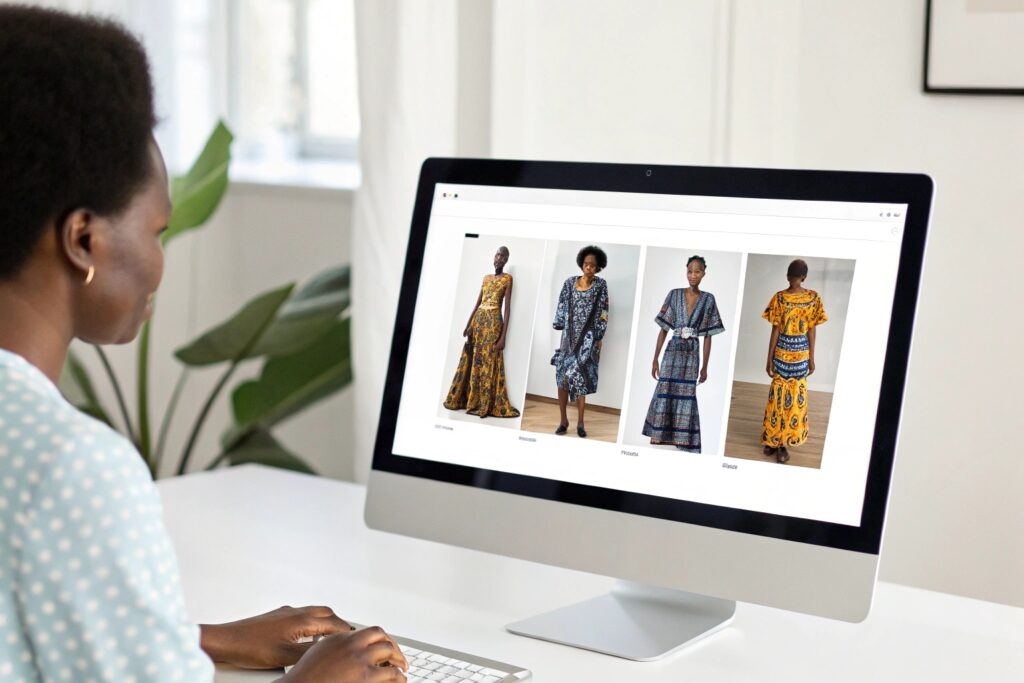 Buyer browsing wholesale fashion collection online