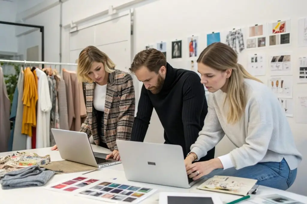 Fashion designers working on new clothing collection ideas