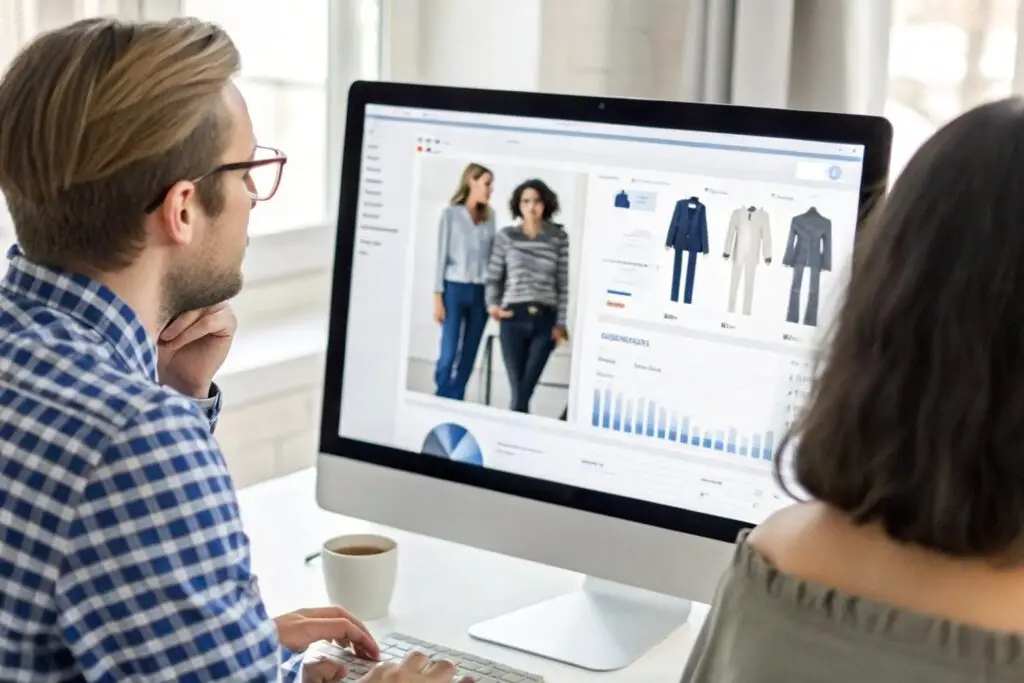 A digital marketing team analyzing the performance of fashion products