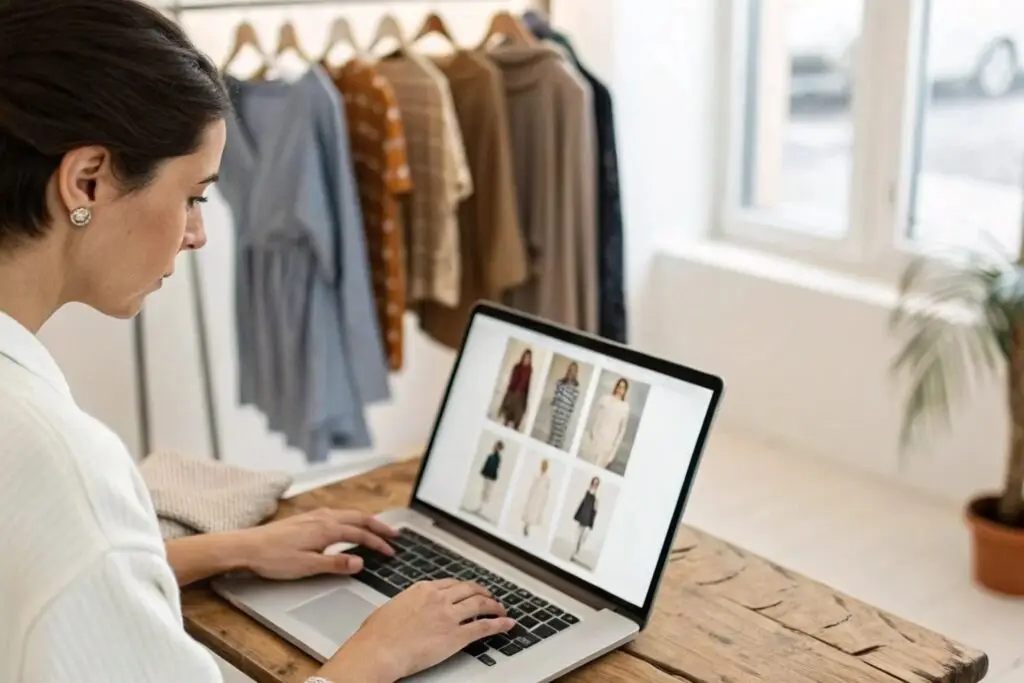 European boutique owner browsing wholesale marketplace