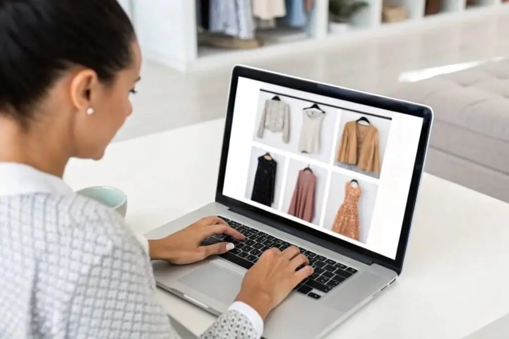 European boutique owner browsing online wholesale fashion