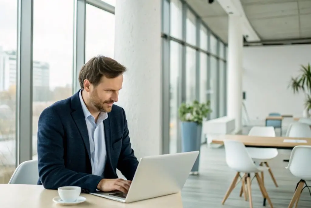 European clothing brand manager analyzing customer data