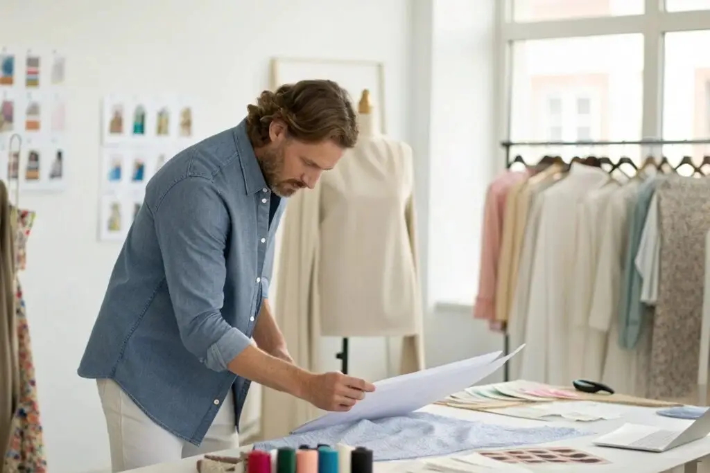 European clothing brand manager working on a new collection