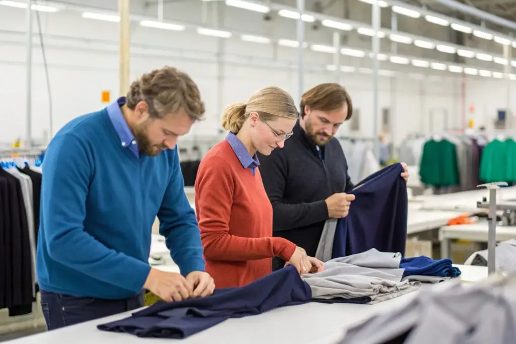 European clothing brand team working on a small batch