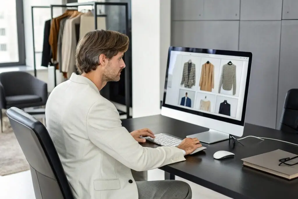 European clothing buyer browsing wholesale platform