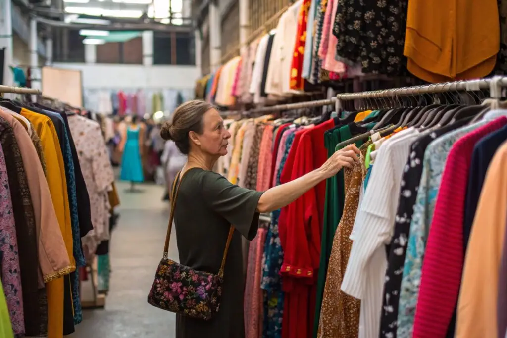 European clothing buyer navigating a garment market