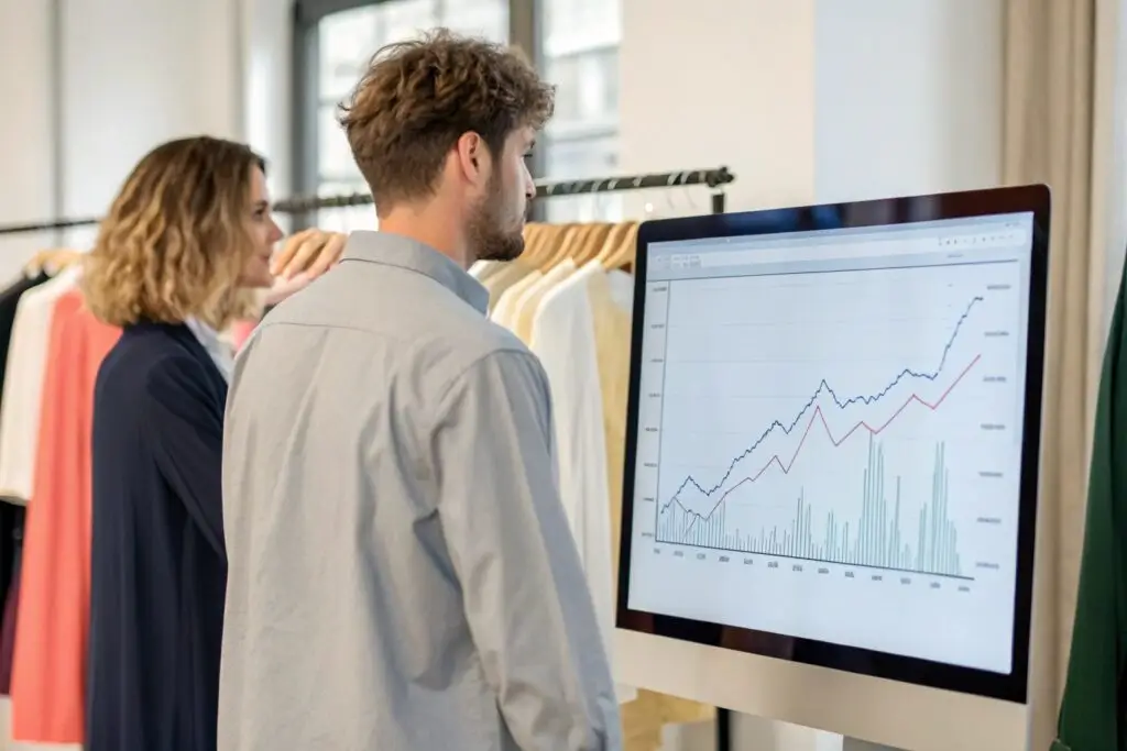 Clothing retailer analyzing sales data