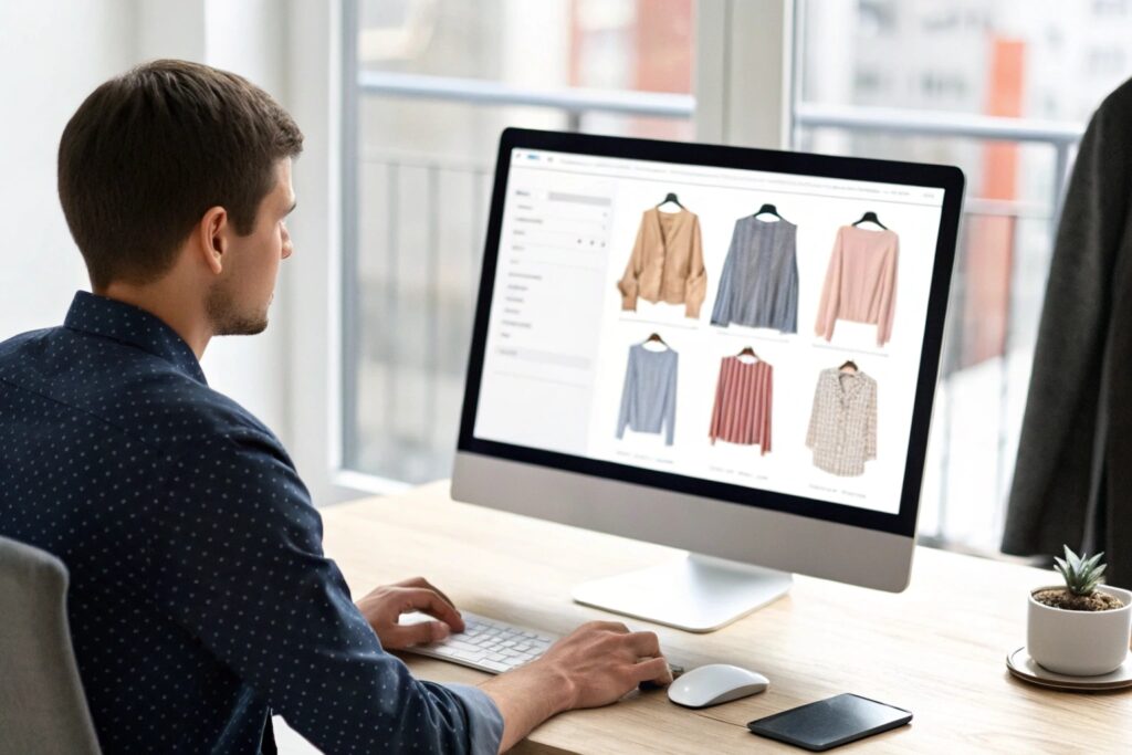 European clothing retailer browsing for tops