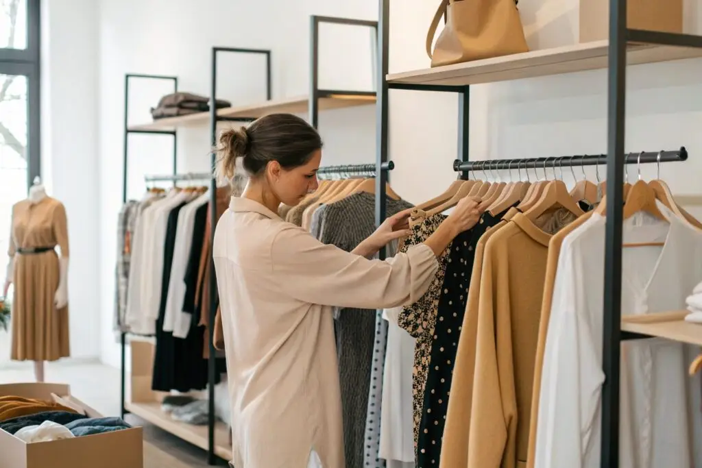 European clothing retailer receiving shipment in store