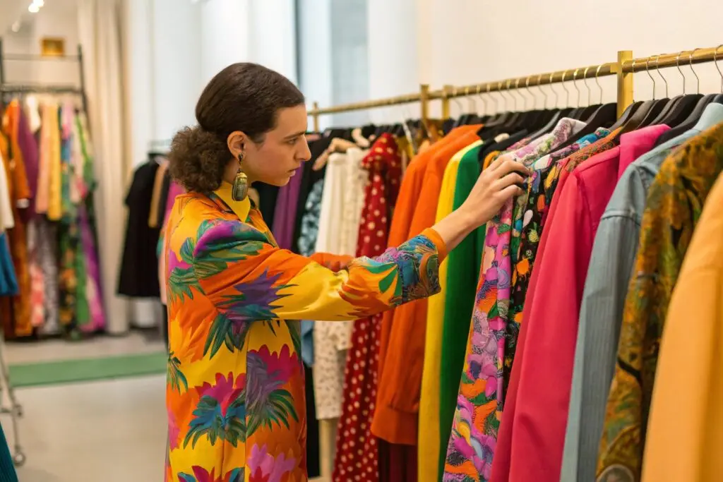 Gen Z shopper selecting colorful fashion