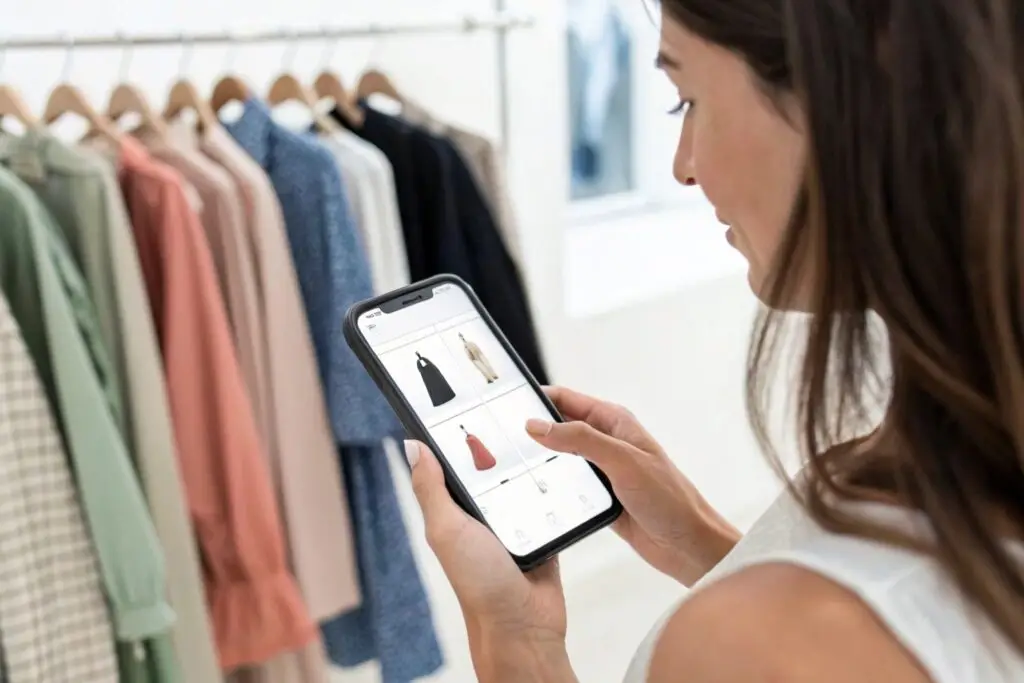 European shopper browsing clothing online