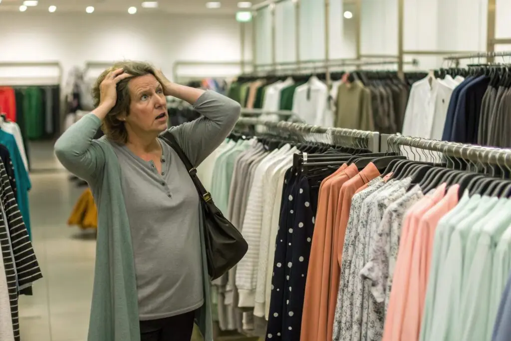 European shopper in clothing store