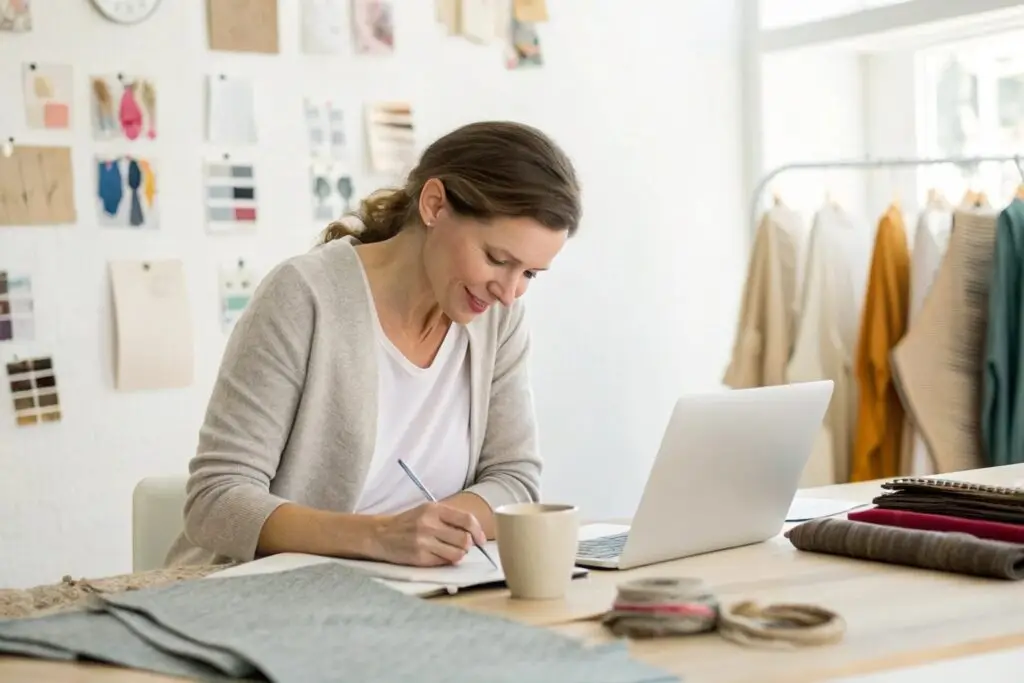 Fashion entrepreneur drafting boutique business ideas