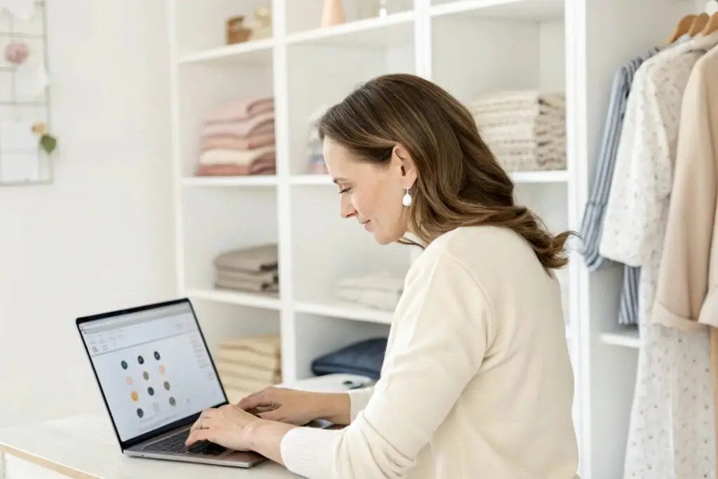 European buyer browsing fabric options online