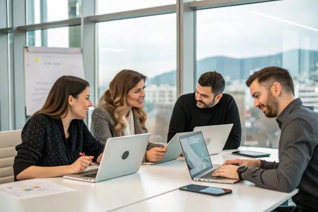 Fashion brand team collaborating across design, marketing, and logistics