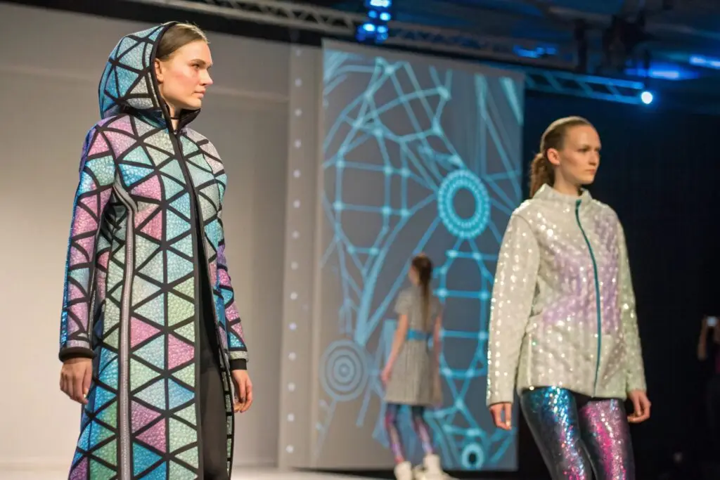 Models showcasing a futuristic fashion collection