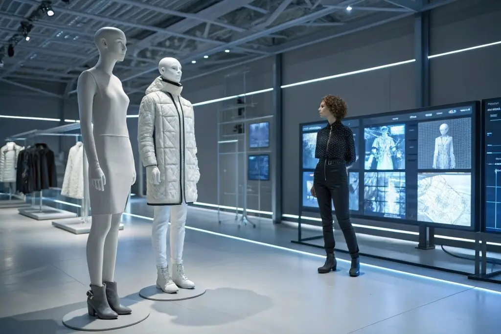 Futuristic fashion studio with AI and 3D modeling