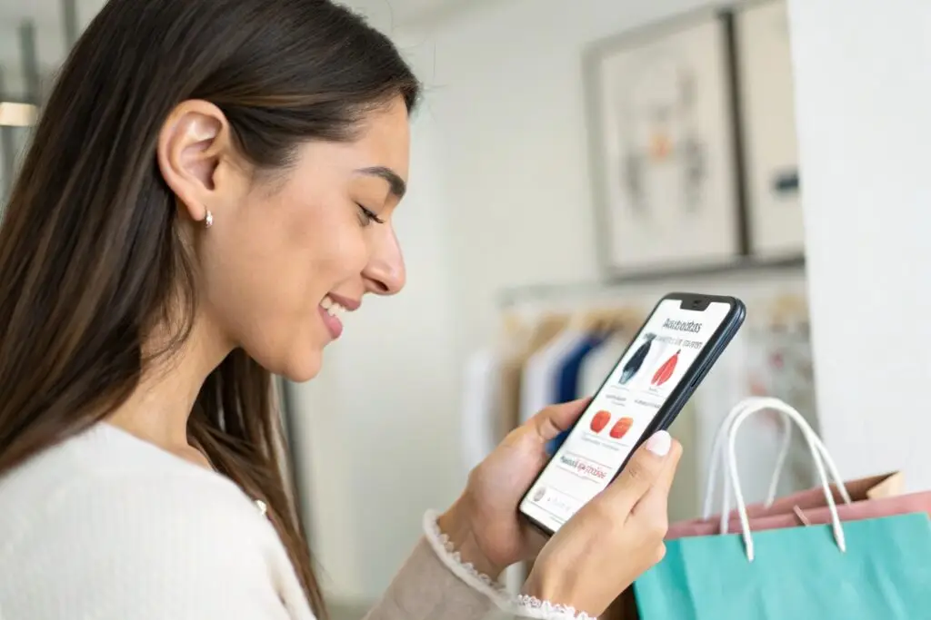 Happy shopper browsing fashion online