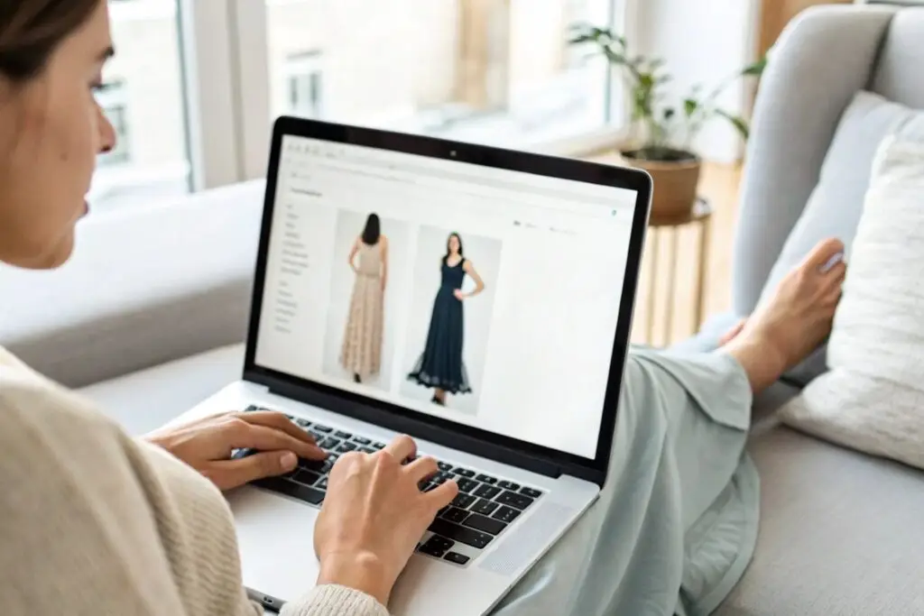 A shopper using Zara's official website to check dresses