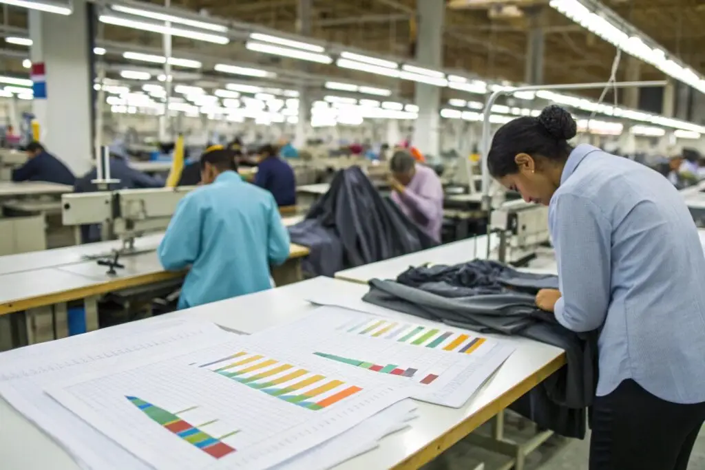 Apparel manufacturer overseeing production in a clothing factory