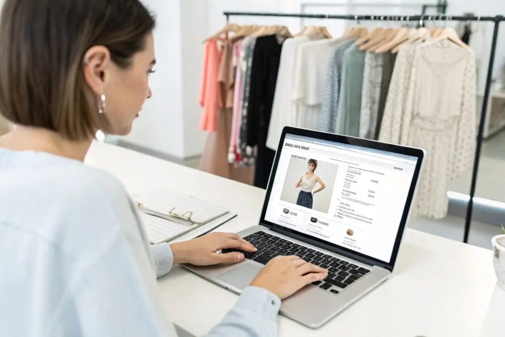 Boutique owner exploring B2B clothing options online