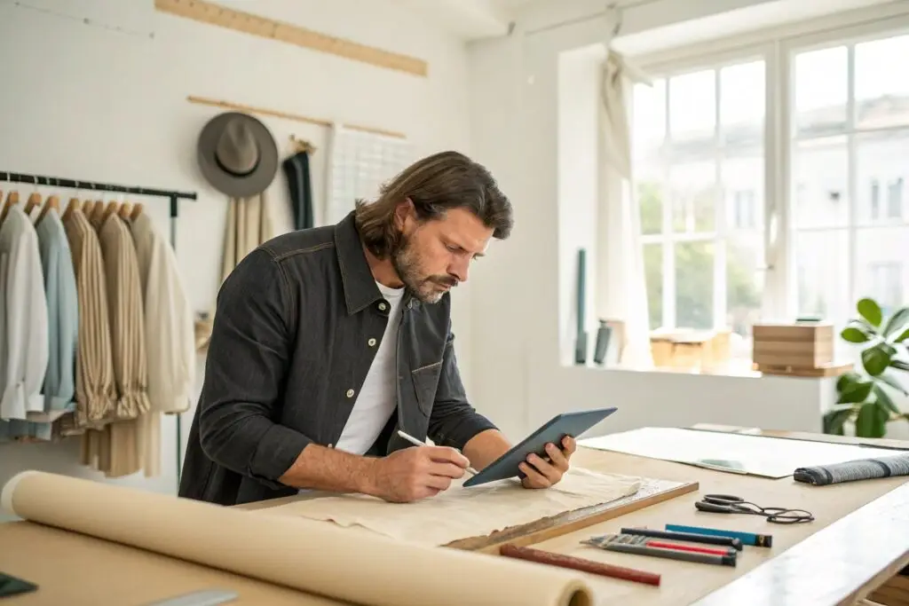 Fashion brand founder creating clear product sketches and garment designs