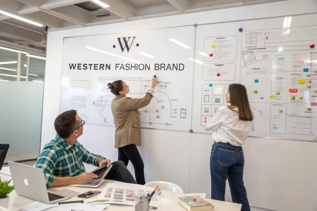 Fashion brand team mapping out full product development and supply chain