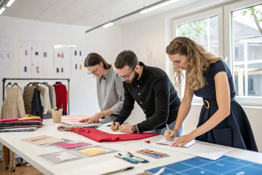 Fashion designers creating new clothing collections