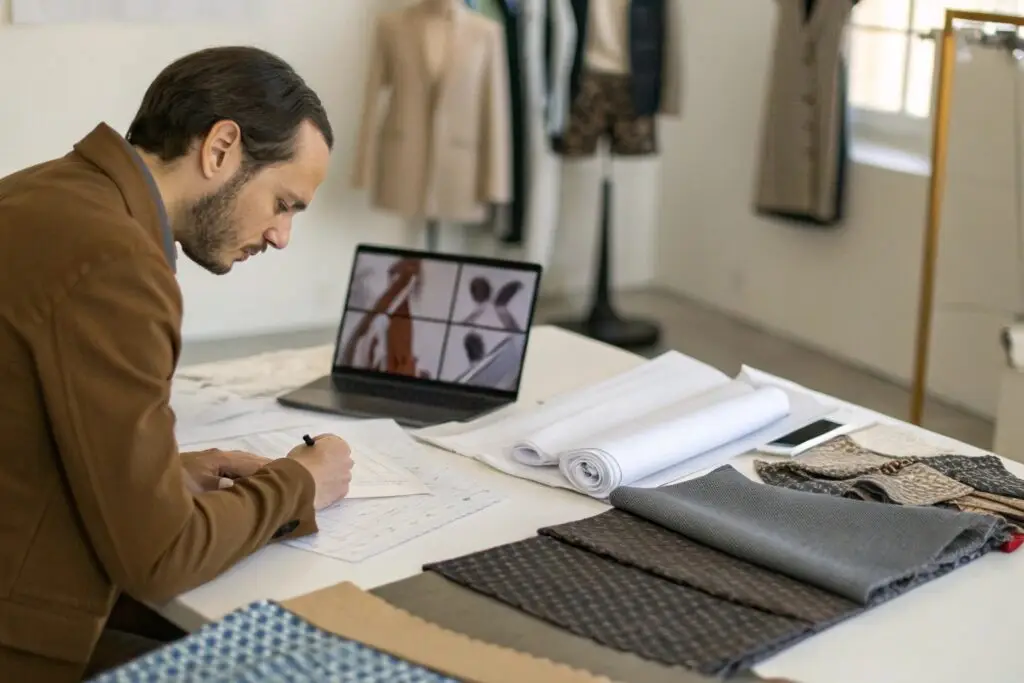 Fashion buyer preparing detailed supplier documentation