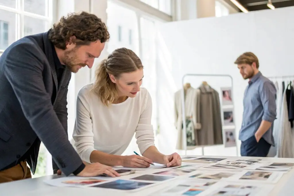 Fashion team reviewing mood boards and buyer profiles
