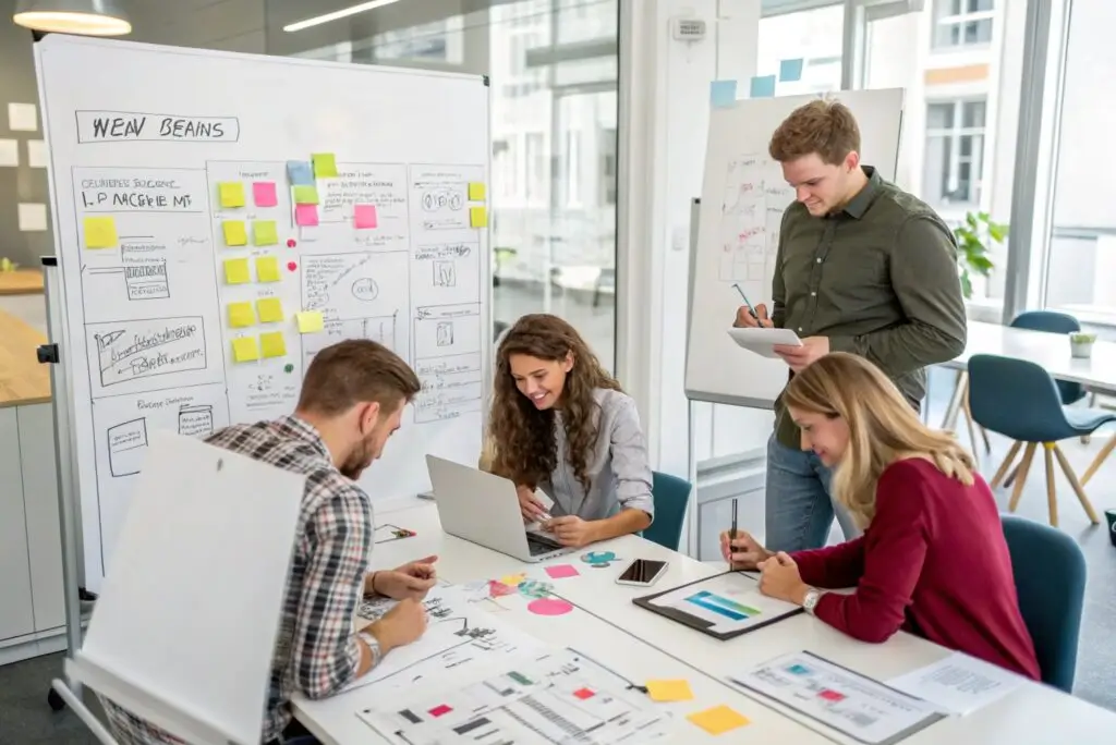 Fashion tech team brainstorming digital solutions for brand growth