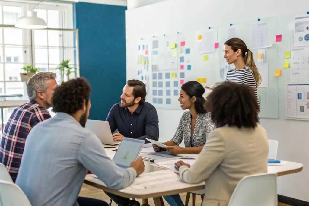 Marketing team discussing customer insights strategy