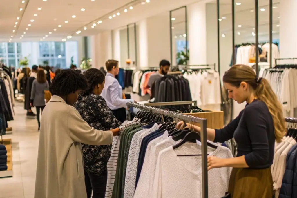 A Zara store on a Monday morning, where freshly arranged clothes attract shoppers